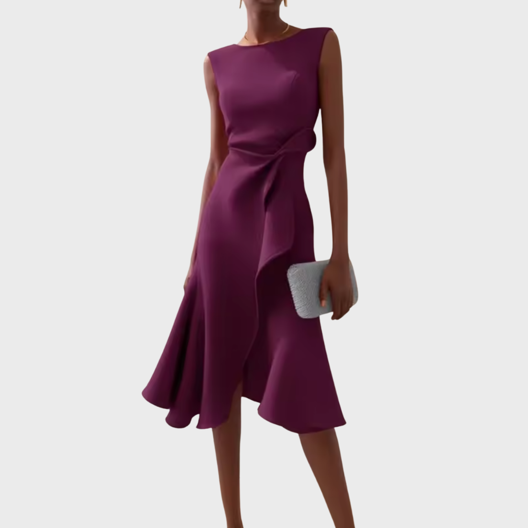 Draped Asymmetric Hem Sleeveless Midi Dress
