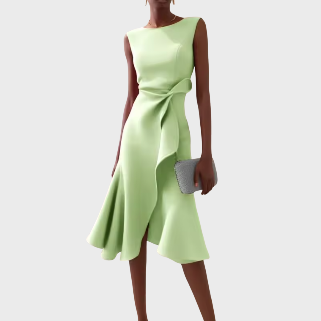Draped Asymmetric Hem Sleeveless Midi Dress