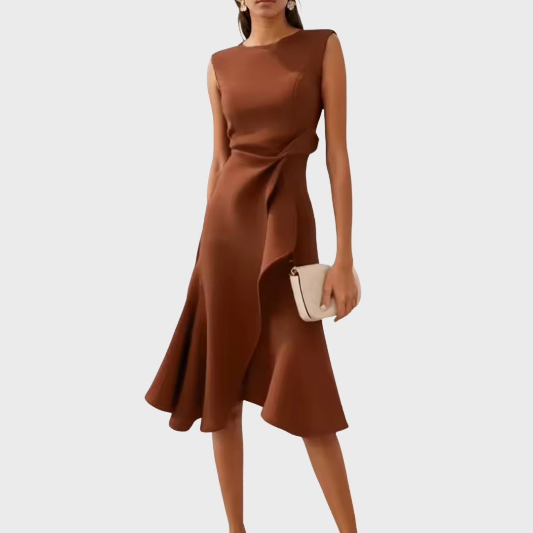 Draped Asymmetric Hem Sleeveless Midi Dress