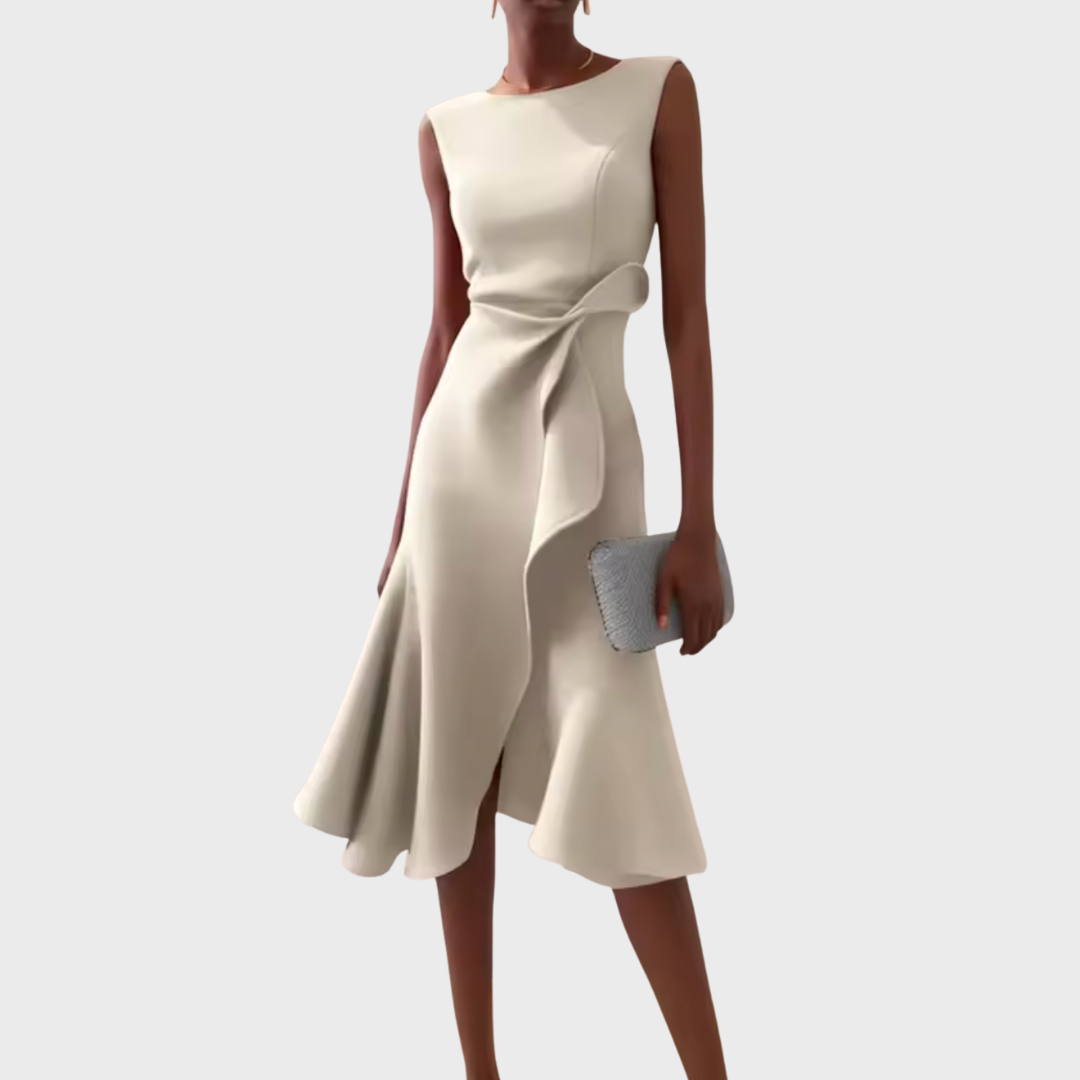 Draped Asymmetric Hem Sleeveless Midi Dress