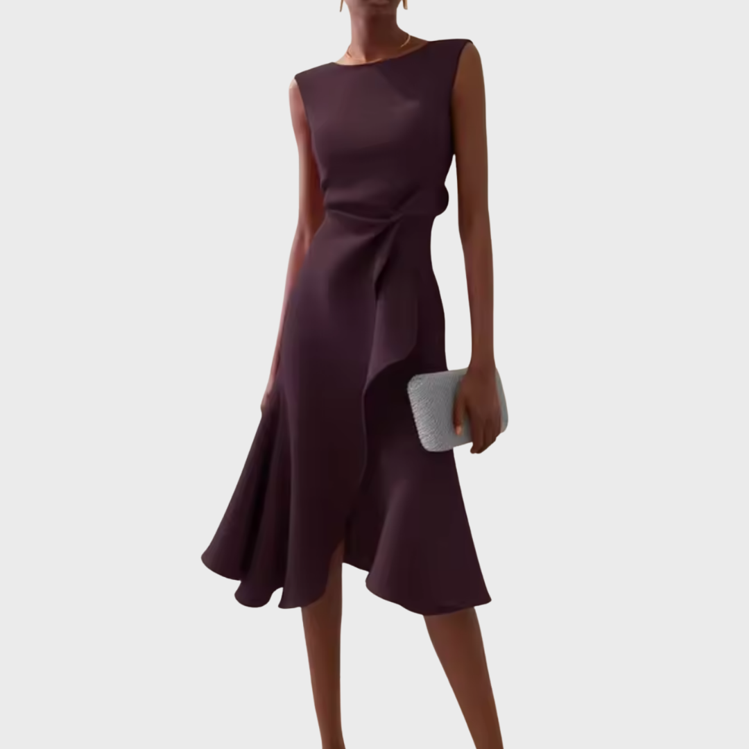 Draped Asymmetric Hem Sleeveless Midi Dress