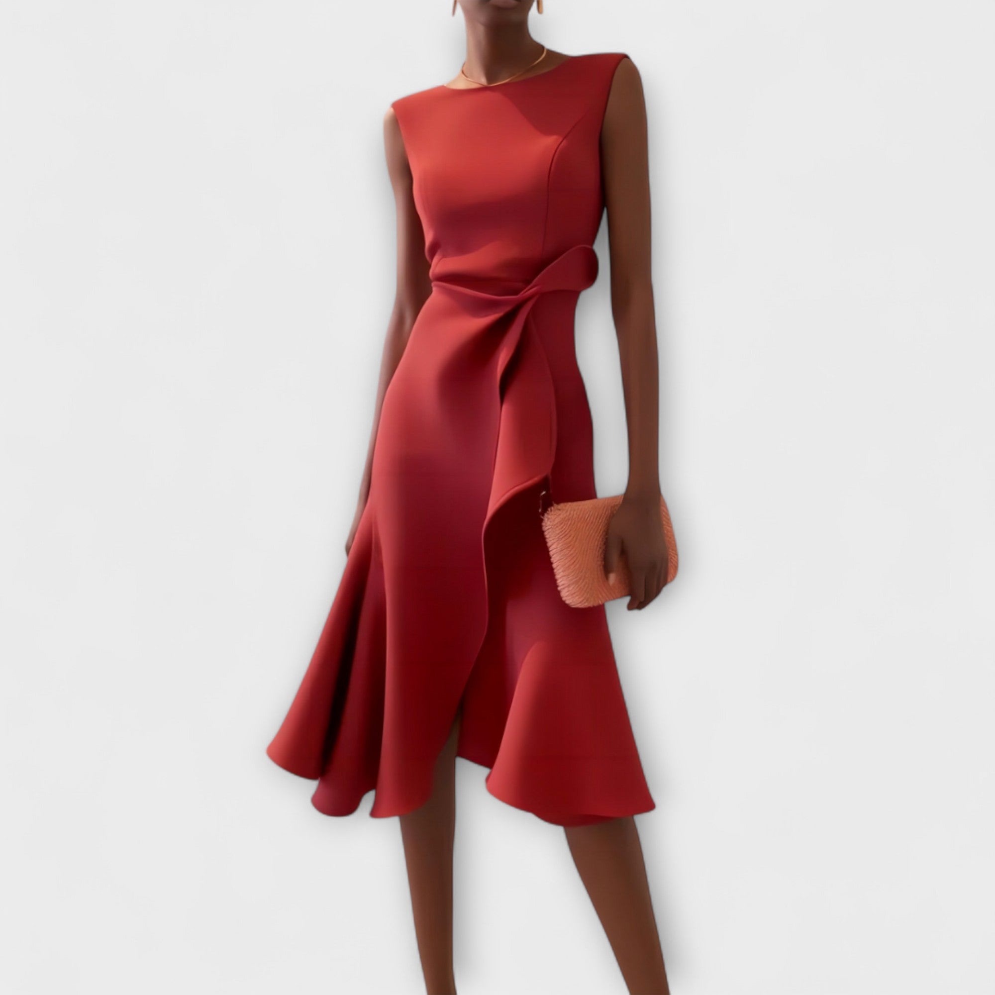 Draped Asymmetric Hem Sleeveless Midi Dress
