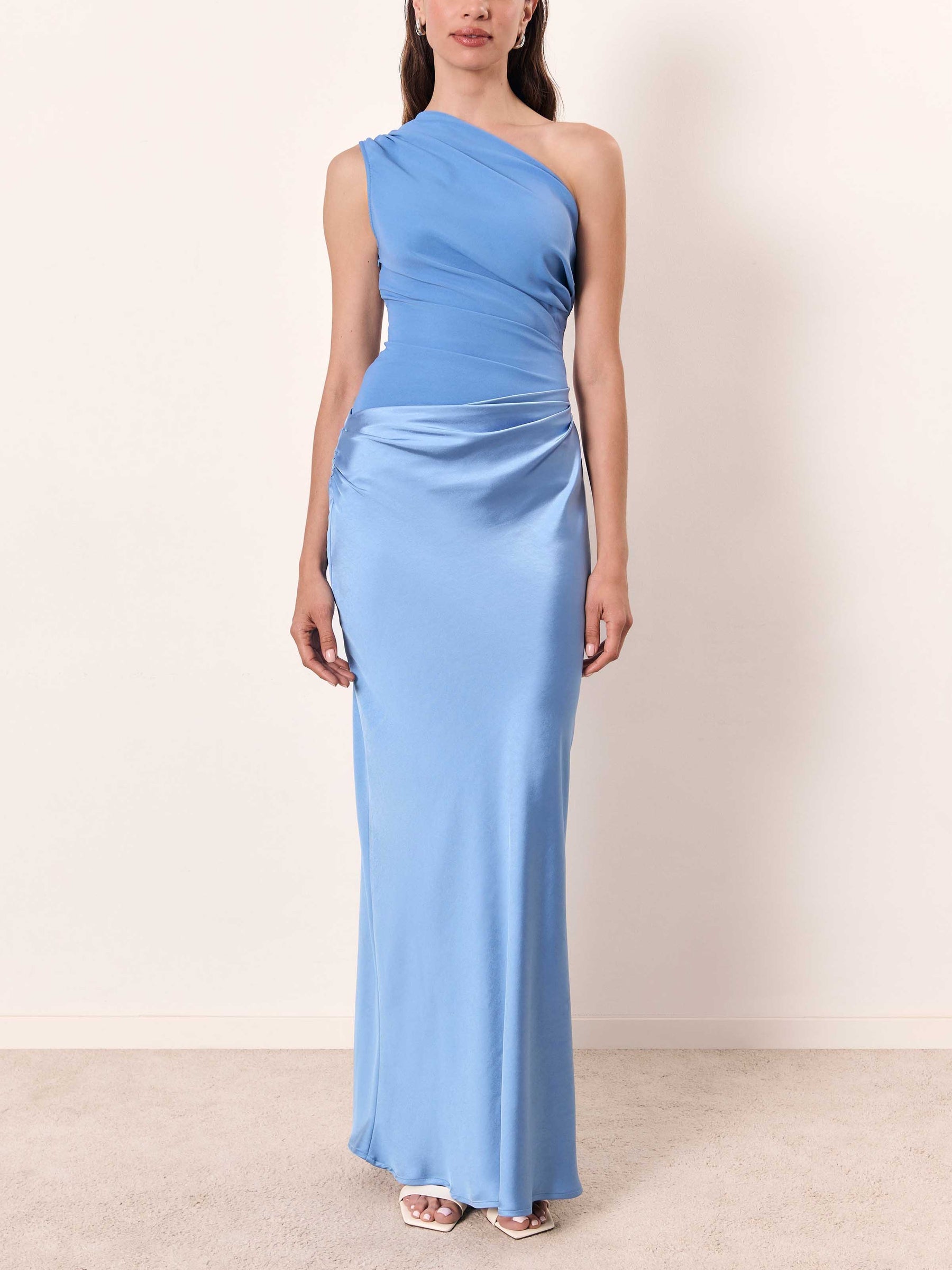 One Shoulder Pleated Floor Length Maxi Dress