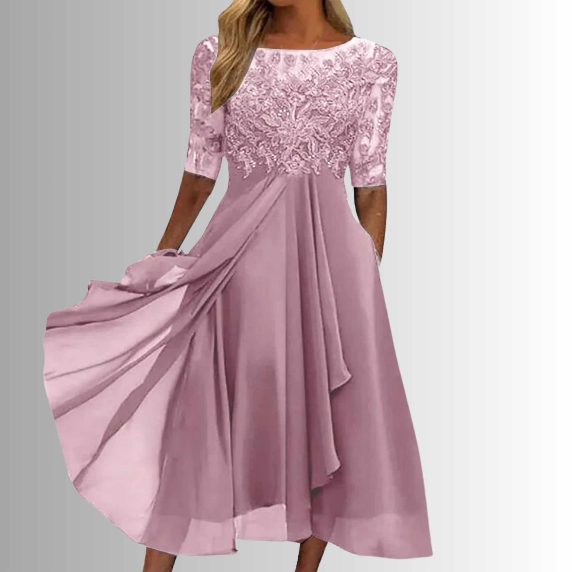 Lace Bodice Layered Midi Dress