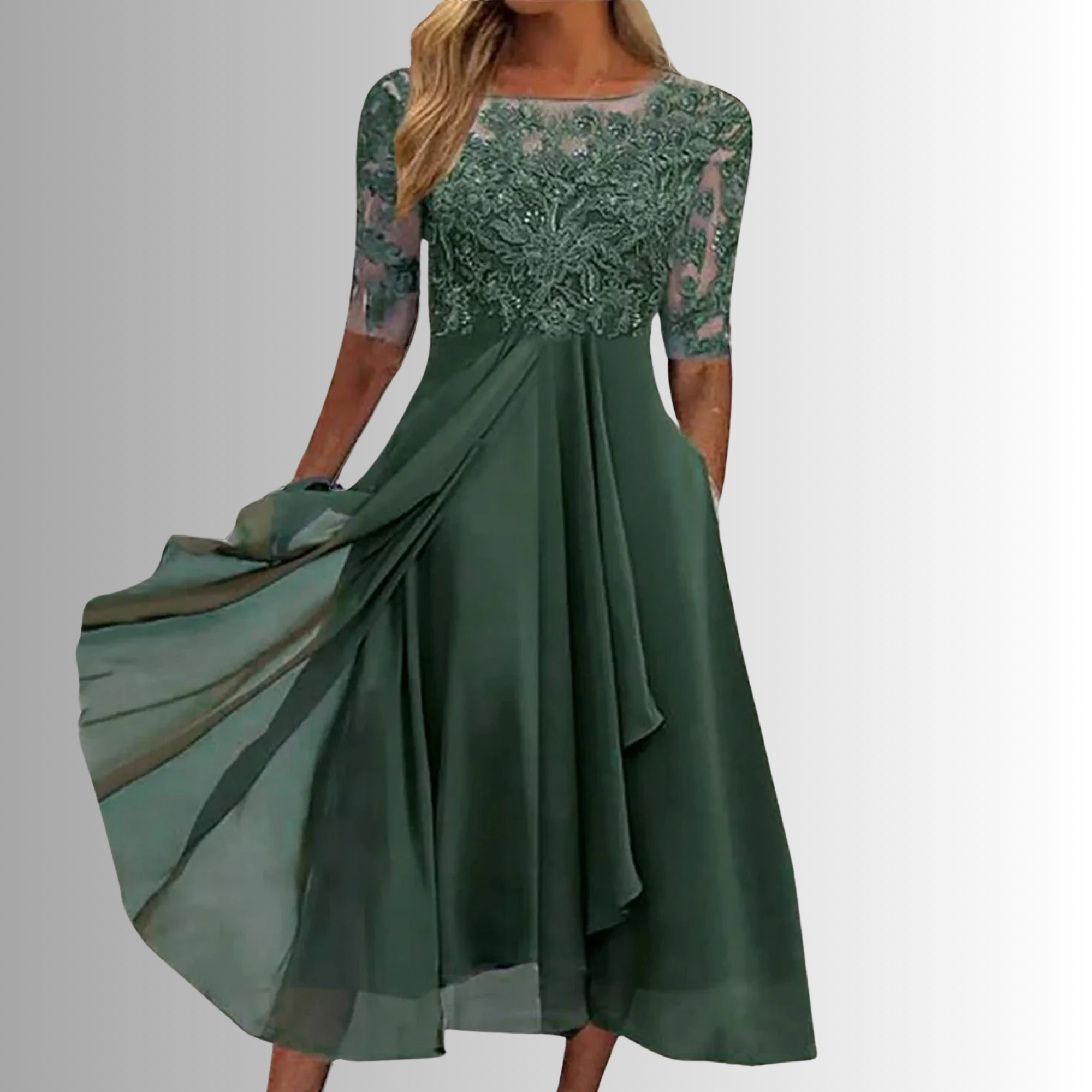 Lace Bodice Layered Midi Dress