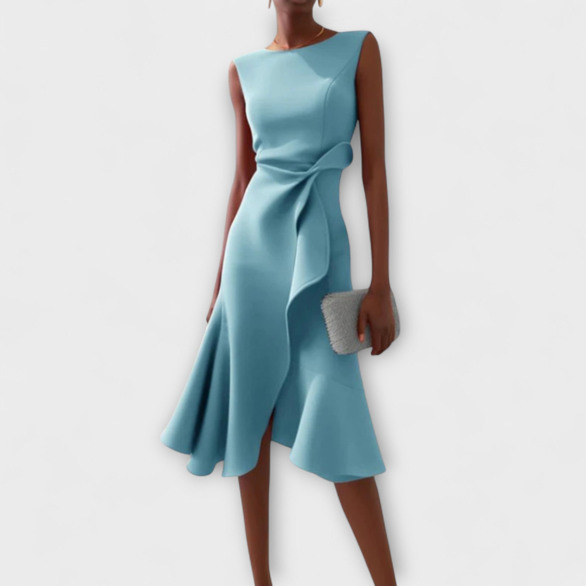 Draped Asymmetric Hem Sleeveless Midi Dress