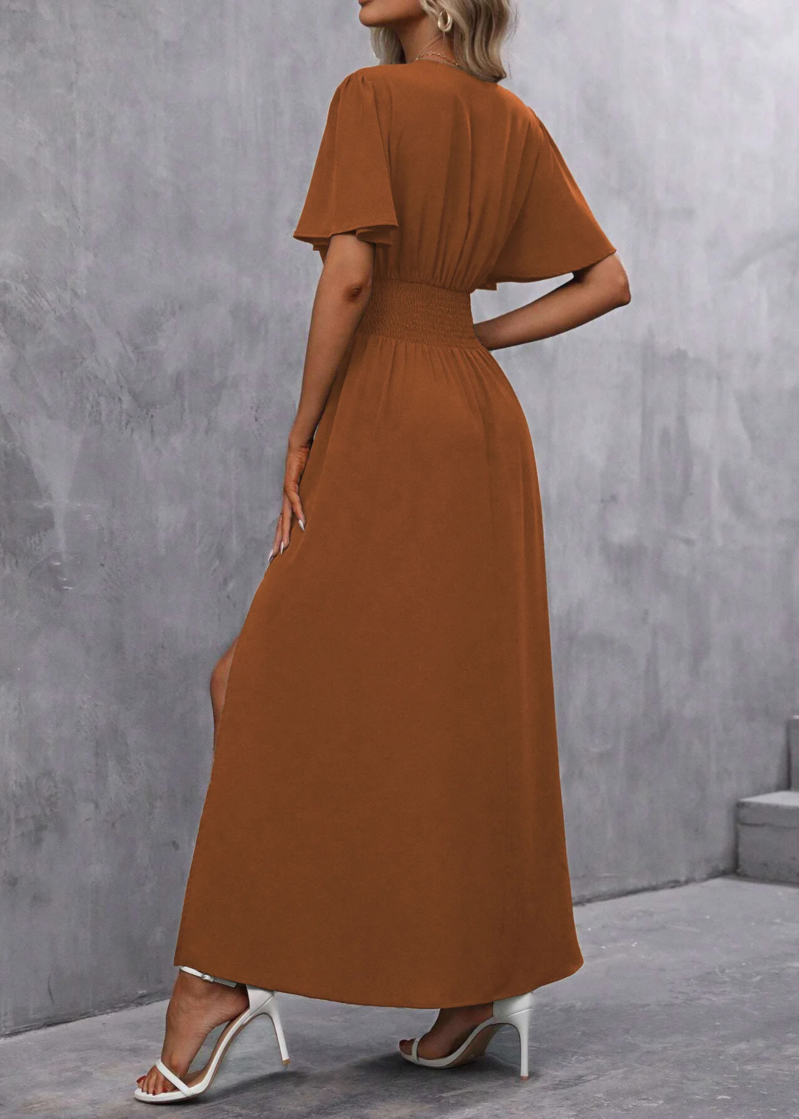V-Neck Maxi Dress featuring a Side Slit