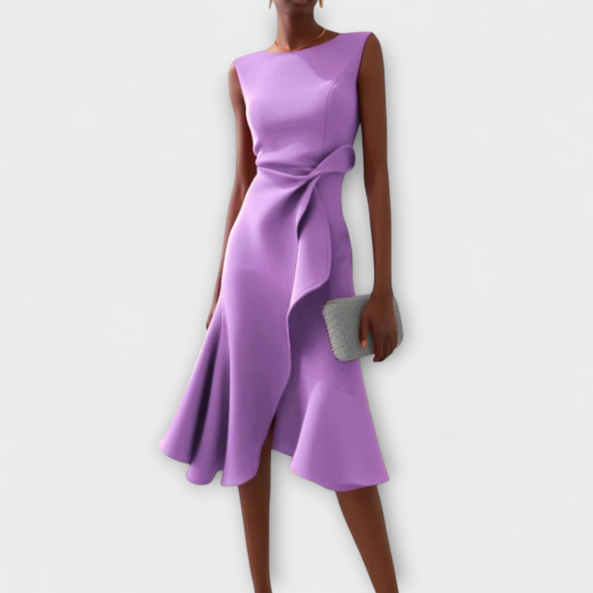 Draped Asymmetric Hem Sleeveless Midi Dress