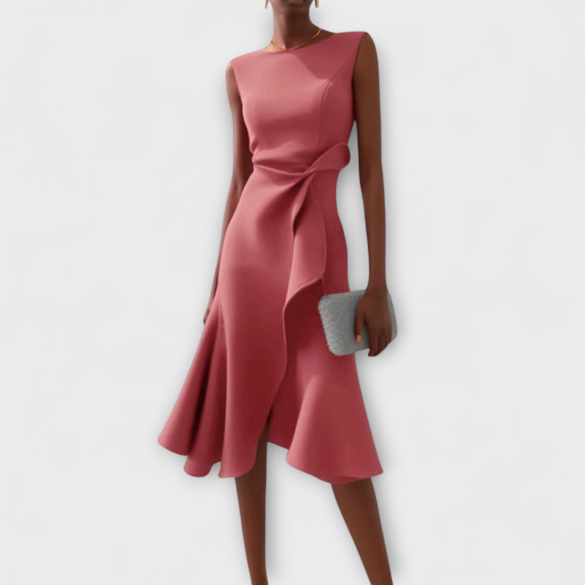 Draped Asymmetric Hem Sleeveless Midi Dress