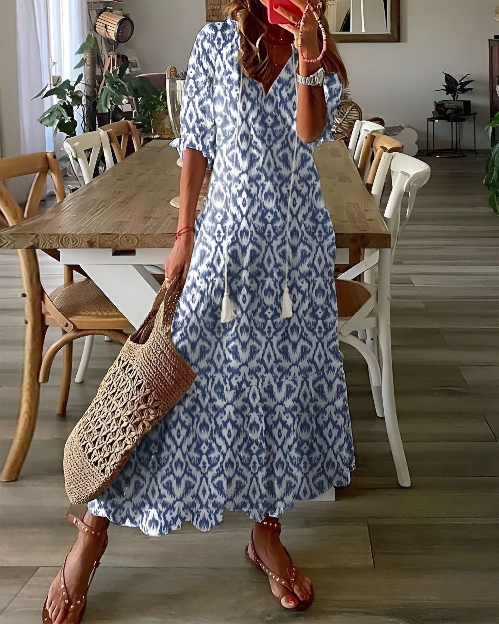 Relaxed Fit Boho Tassel Cover Dress