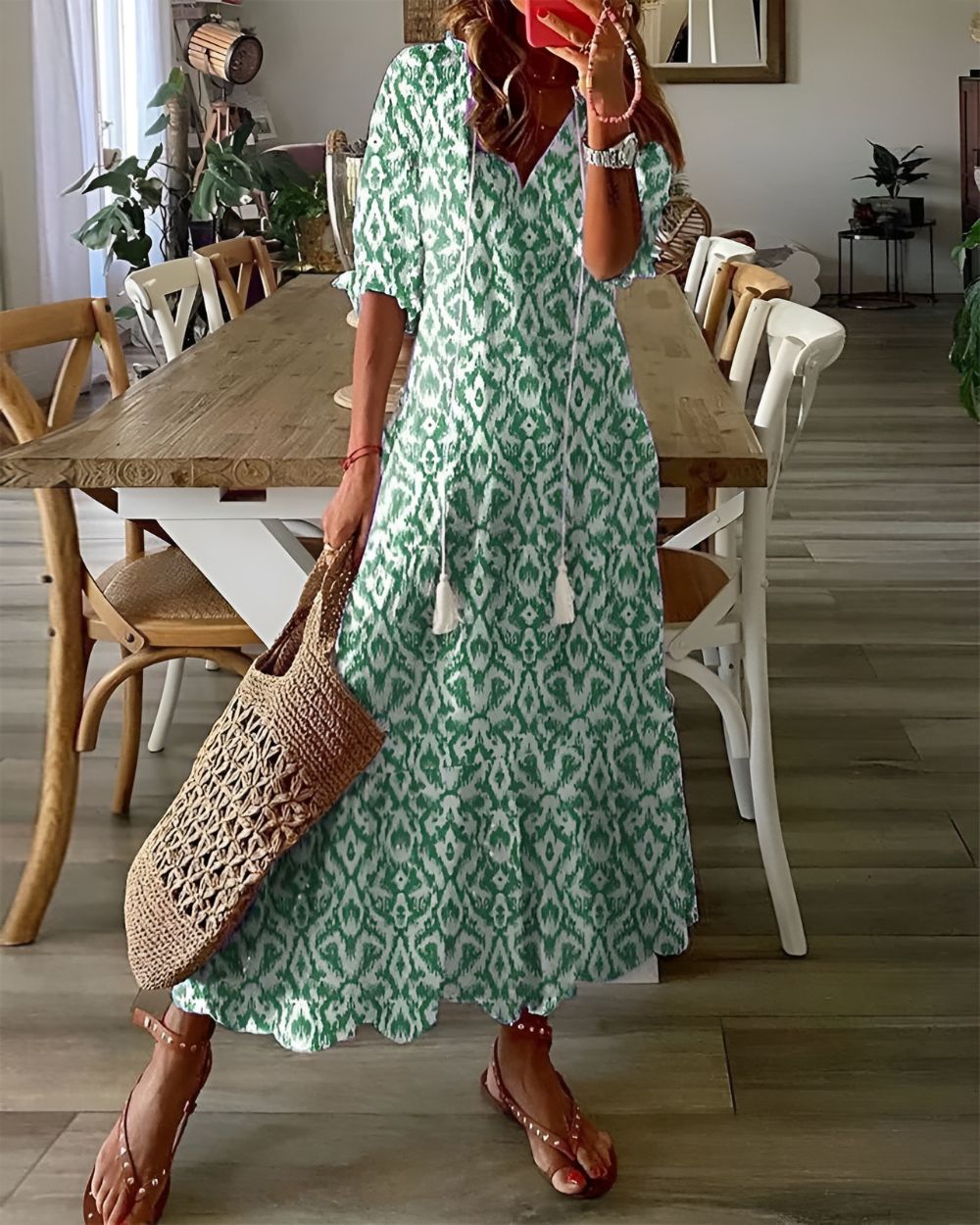Relaxed Fit Boho Tassel Cover Dress
