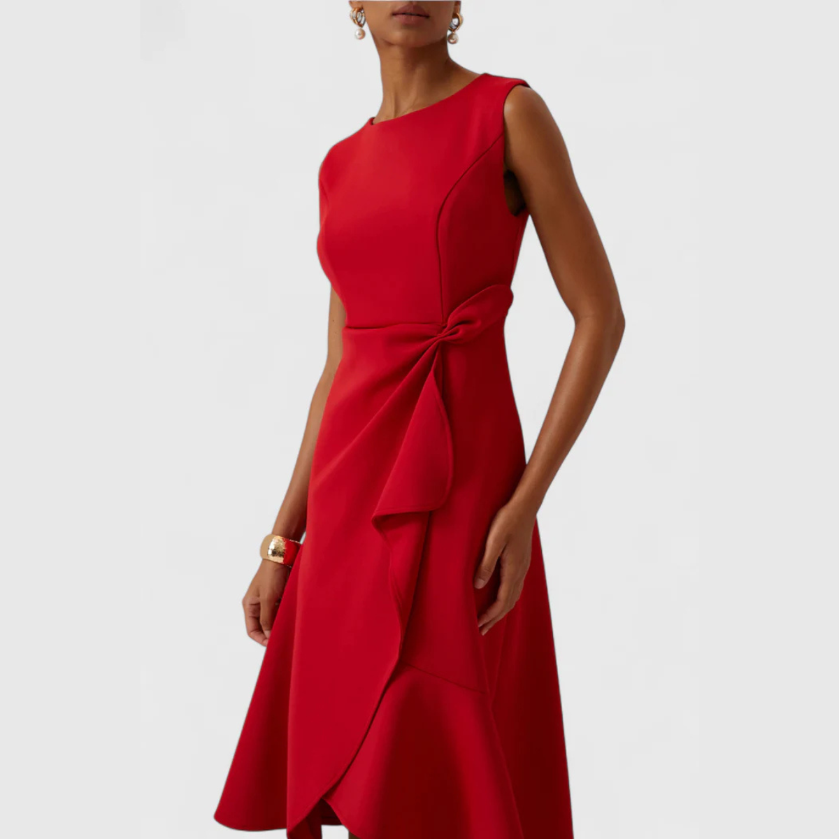 Draped Asymmetric Hem Sleeveless Midi Dress