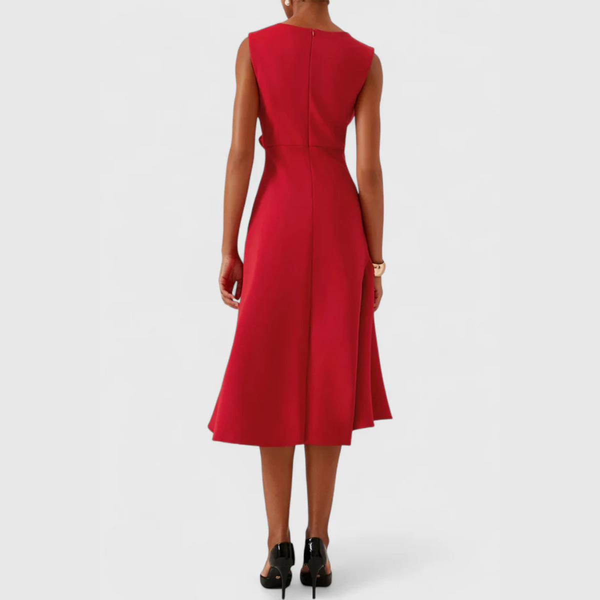 Draped Asymmetric Hem Sleeveless Midi Dress