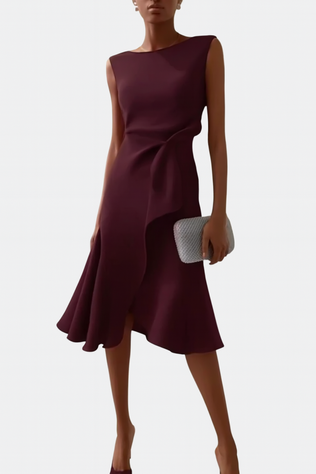 Draped Asymmetric Hem Sleeveless Midi Dress
