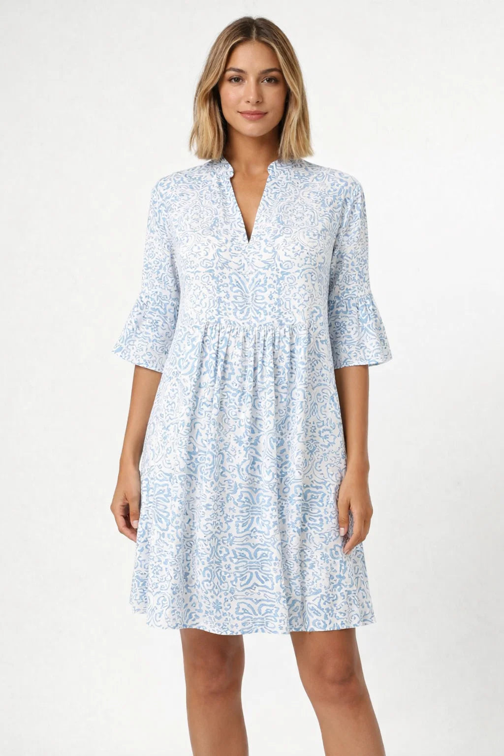 Boho Print Mini Dress - Short Sleeves for Women